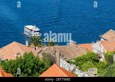 Vista da Katedrala Svetog Marka a Korcula Città, Korcula, Dalmazia, Croazia, Europa Foto Stock