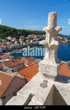 Vista da Katedrala Svetog Marka a Korcula Città, Korcula, Dalmazia, Croazia, Europa Foto Stock