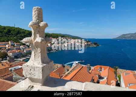 Vista da Katedrala Svetog Marka a Korcula Città, Korcula, Dalmazia, Croazia, Europa Foto Stock