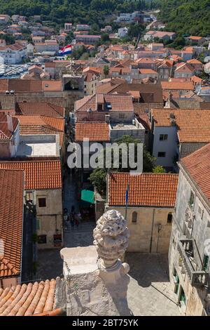 Vista da Katedrala Svetog Marka a Korcula Città, Korcula, Dalmazia, Croazia, Europa Foto Stock