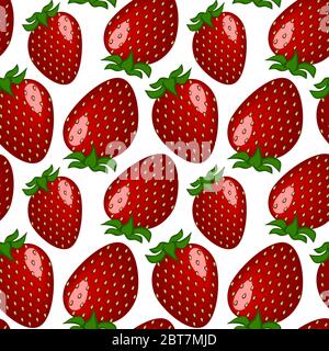 Illustrazione quadrata, disegno - fruttato delizioso rosso matura fragole giardino o fragole su uno sfondo bianco. Isolare. Texture senza cuciture, pattern - sfondo per sito, blog, tessuti, packaging Illustrazione Vettoriale