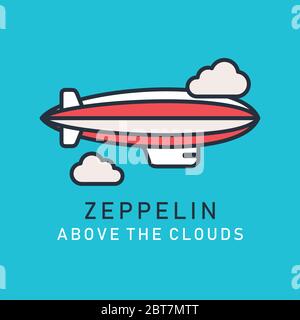 Immagine piatta di zeppelin in stile lineart. Nave blimp zeppelin Illustrazione Vettoriale