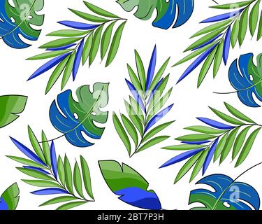 Foglie esotiche, foresta pluviale, sfondo. Illustrazione Vettoriale