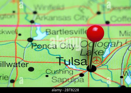 Tulsa è stato puntato su una mappa di Oklahoma, Stati Uniti Foto Stock