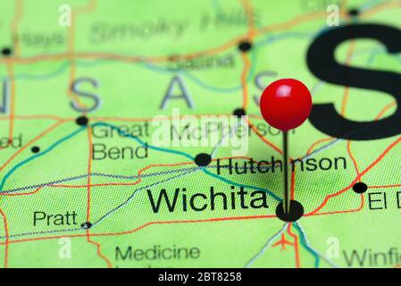 Wichita è stato inserito su una mappa di Kansas, Stati Uniti Foto Stock