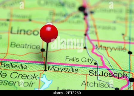 Marysville è stato puntato su una mappa di Kansas, Stati Uniti Foto Stock