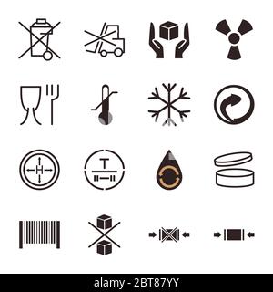 Design del set di icone a forma piatta, imballaggio in cartone, logistica trasporto e spedizione tema illustrazione vettoriale Illustrazione Vettoriale