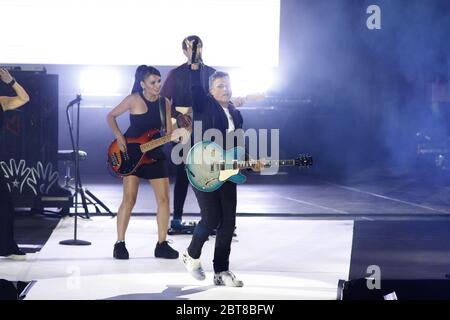 Alejandro Sanz durante il suo ultimo concerto del suo tour in Spagna tenutosi a Santiago de Compostela sabato 6 luglio 2019 Foto Stock