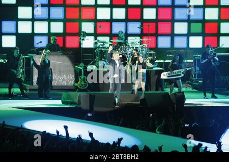 Alejandro Sanz durante il suo ultimo concerto del suo tour in Spagna tenutosi a Santiago de Compostela sabato 6 luglio 2019 Foto Stock