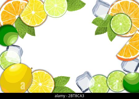 Illustrazione vettoriale di una fetta di arancia, limone e lime Illustrazione Vettoriale