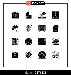 Confezione di 16 simboli e segni di glifi solidi moderni per Web Print Media come anemone, località, monastero, coordinate, sviluppo Editable Vector De Illustrazione Vettoriale