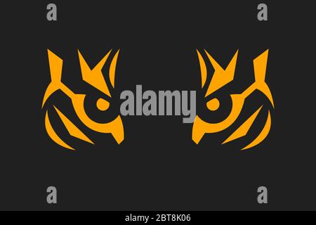 Stampa Tiger. Occhio della tigre su sfondo nero. Illustrazione geometrica piatta di un predatore. Illustrazione Vettoriale