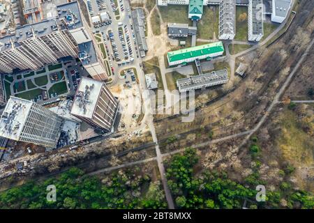 costruzione urbana vista aerea.moderni edifici in costruzione.vista dal punto del drone Foto Stock