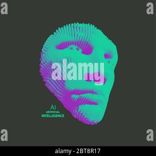 La maschera. Intelligenza artificiale. Mascheramento sociale anonimo. Scansione dei volti. Può essere utilizzato per avatar, scienza o tecnologia. Cyber crime e cyber secur Illustrazione Vettoriale