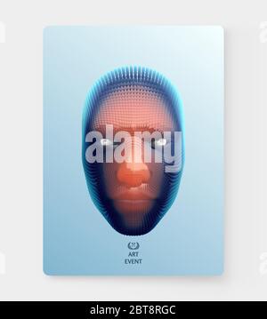 La maschera. Intelligenza artificiale. Mascheramento sociale anonimo. Scansione dei volti. Può essere utilizzato per avatar, scienza o tecnologia. Cyber crime e cyber secur Illustrazione Vettoriale