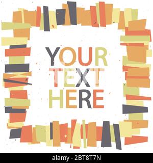 Cornice quadrata astratta 1x1 con spazio di copia. Quadrangli di forma irregolare. Sembra piastrelle o mattoni. Colori verde, rosso, arancione e grigio. Illustrazione Vettoriale