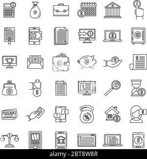 Set di icone di prestito online moderno. Insieme di contorno di moderne icone vettoriali di prestito online per il web design isolato su sfondo bianco Illustrazione Vettoriale