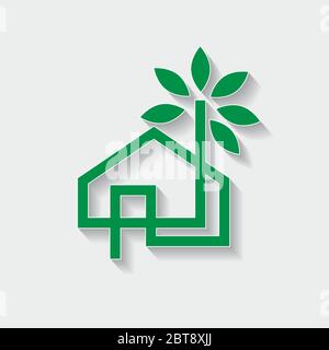 Vettore segno eco-casa, casa ecologica con foglie verdi Illustrazione Vettoriale