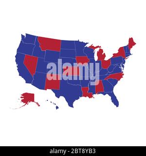 Stati Uniti blu e rossi. Mappa vettoriale degli Stati Uniti, mappa degli Stati Uniti, tutti gli stati separatamente Illustrazione Vettoriale