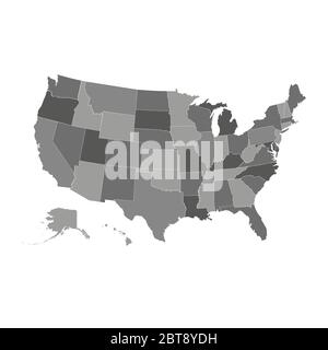 Mappa vettoriale degli Stati Uniti, mappa degli Stati Uniti nella tavolozza dei colori grigi, tutti gli stati separatamente Illustrazione Vettoriale