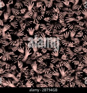 Mani horror di zombie sfondo di Halloween / illustrazione 3D di mani non morte gnarled che raggiungono l'oscurità Foto Stock