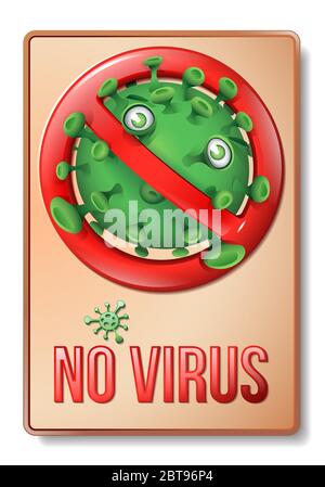 Un segno di divieto in stile retrò con un simpatico virus verde divertente - Nessun virus Illustrazione Vettoriale