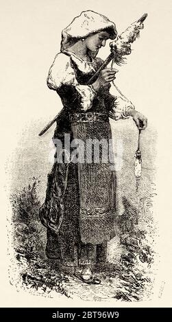 Giovane contadino che gira vestito con abiti tradizionali, Roma. Italia, Europa. Viaggio a Roma di Francis Wey 19 ° secolo Foto Stock