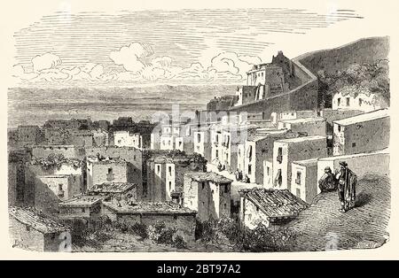 Panorama panoramico di Lanjaron, Alpujarras zona provincia di Granada. Andalusia, Spagna, Europa. Illustrazione incisa del 19 ° secolo, El Mundo en la mano 1878 Foto Stock