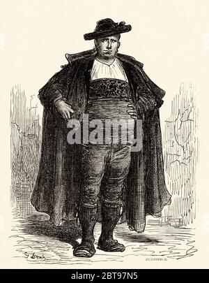 un carattere tipico di charro, vestito con abiti tradizionali originari della provincia di Salamanca. Castiglia e Leon, Spagna, Europa. Illustrazione incisa del 19 ° secolo, El Mundo en la mano 1878 Foto Stock