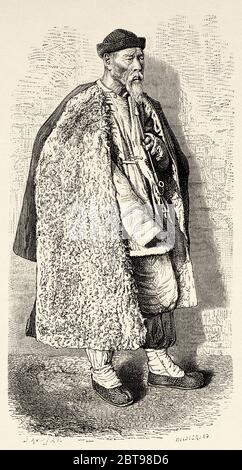 Agricoltore delle rive del fiume Pei-ho, Cina. Illustrazione incisa del 19 ° secolo, viaggio a Pechino e Cina del Nord 1873 Foto Stock