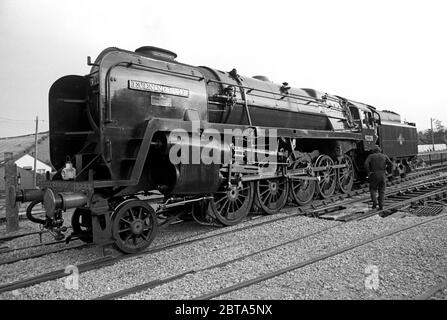 Locomotiva Evening Star alla stazione di Washford sulla West Somerset Heritage Railway, Somerset, Inghilterra Foto Stock