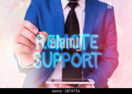 Supporto remoto per testo di scrittura. Foto di lavoro che mostra il tipo di servizio sicuro, che permette ai rappresentanti di aiutare Foto Stock