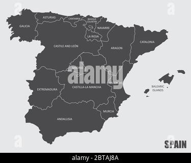 Mappa delle regioni della Spagna Illustrazione Vettoriale