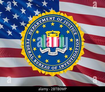 Ufficio federale di bandiera di investigazione Stati Uniti USA bandiera FBI ondulato nel vento. National Security FBI Ufficio federale di investigazione Bandiera di fondo, Foto Stock