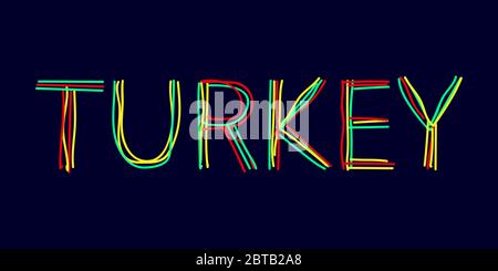 Turchia - la scritta è fatta di linee curve multicolore come da una penna a feltro o da una penna per scrittura. Colori rosso, verde, giallo. Doodle Turchia per striscioni Illustrazione Vettoriale