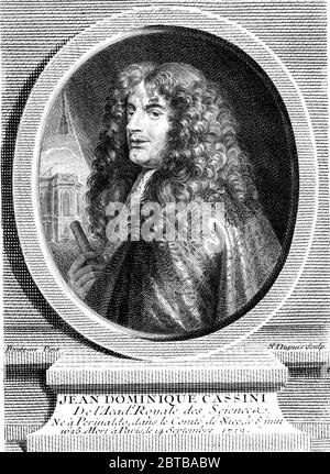 1700 ca, FRANCIA : il matematico italiano , astronomo , astrologo e ingegnere GIOVANNI DOMENICO CASSINI ( 1625 - 1712 ). Ritratto inciso nel 1780 da N. Dupuis , da pittura originale di Baubrun . Cassini scoprì quattro satelliti del pianeta Saturno e notò la divisione degli anelli di Saturno ; la Divisione Cassini gli fu intitolata . - JEAN DOMINIQUE - SATELLITI del PIANETA sano - SCIENZA - ritratto - ritratto - barba - barba - ASTRONOMIA - ASTRONOMIA - ASTRONOMIA - ASTRONOMO - ASTRONOMO - SCIENZIATO - SCIENZA - SCIENZA - SCIENZIATO- STORIA - foto storiche - foto storica - scienziato - Foto Stock