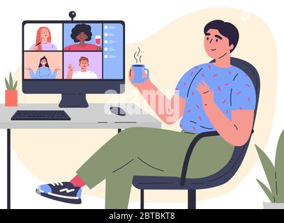 Illustrazione della videoconferenza.riunione online Illustrazione Vettoriale