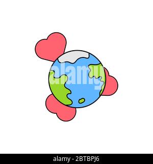 Icona globo con cuore. Simbolo di amore e di pace. Illustrazione vettoriale per logo di carità, organizzazione di donazione. Illustrazione Vettoriale