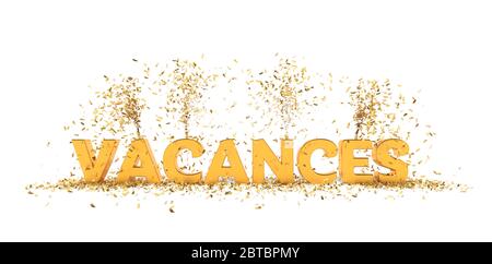 Word Vacation Golden Letters su sfondo bianco rendering 3D Foto Stock