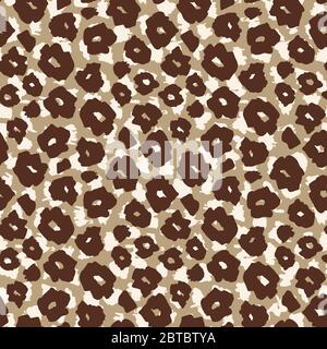 Safari pattern leopard stampa sfondo, ghepardo o pelle animale jaguar, vettoriale senza cuciture design. African safari leopard o pantera stampa modello di macchie marrone su sfondo beige, animali selvatici decorazione Illustrazione Vettoriale