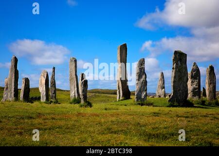 Calanais Stones Standing, Isola di Lewis, Ebridi esterne, Scozia. Foto Stock