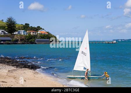 Duders Beach presso la riserva storica North Head, il quartiere Devonport, Auckland, l'Isola del Nord, la Nuova Zelanda Foto Stock