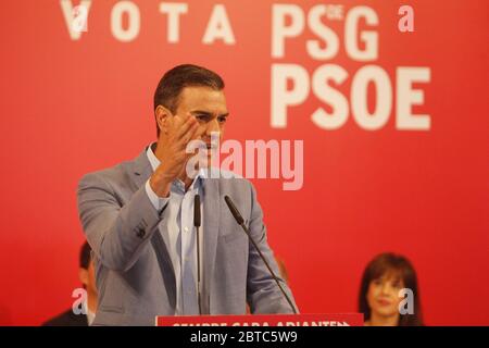 Incontro di Pedro Sanchez, Presidente del governo spagnolo e Segretario Generale del Partito Socialista dei lavoratori (PSOE) in UN Coruña il prossimo maggio Foto Stock