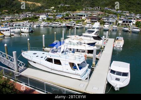 Picton Harbour Marina, Isola del Sud, Nuova Zelanda Foto Stock