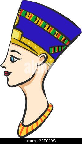 Regina egiziana Nefertiti , illustrazione, vettore su sfondo bianco Illustrazione Vettoriale