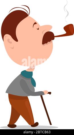 Uomo fumatore pipe , illustrazione, vettore su sfondo bianco Illustrazione Vettoriale
