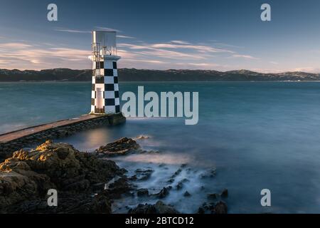 Faro di Point Halswell, Wellington, Nuova Zelanda Foto Stock