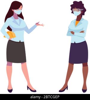 donne industriali con maschere facciali disegno vettoriale illustrazione Illustrazione Vettoriale