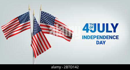 Felice 4 luglio USA Independence Day. Bandiera ondulata dell'america. Bandiere vettoriali tessili per la pubblicità 3D. Quarto di luglio sfondo orizzontale. Vettore Illustrazione Vettoriale