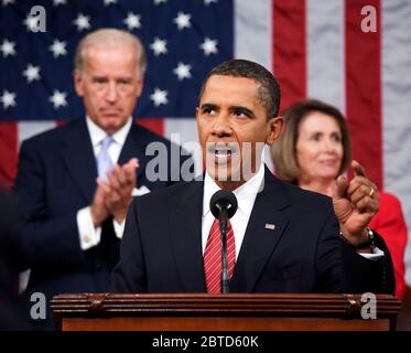 Il presidente Barack Obama offre una cura di salute indirizzo a una sessione congiunta del Congresso in Stati Uniti Capitol a Washington D.C., Sett. 9, 2009. Foto Stock